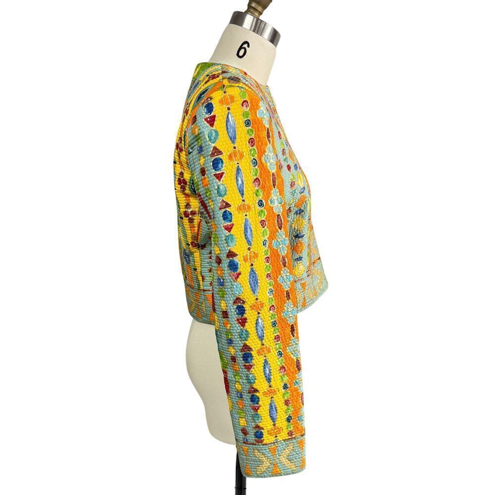 3 PC 80s VTG Carlisle Silk Pant Suit Yellow Geo Jacket +Blue/Green Pants Top S - Picture 5 of 13